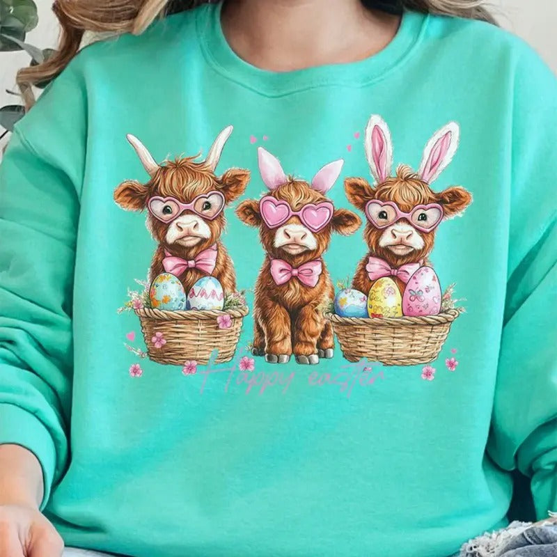 Hoppy Highland Easter Unisex NuBlend Crew Sweatshirt EASTER PEEPS Comfortable Womenswear Shirt Hoodie | PrintMintTees.com