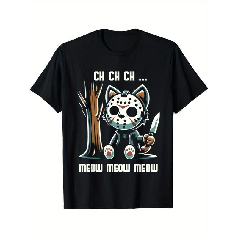 Horror Cat Movie T-Shirt Stylish Cotton Casual Summer Tee Trendy Crew Neck Streetwear Essential Black Tee Fashion Must...