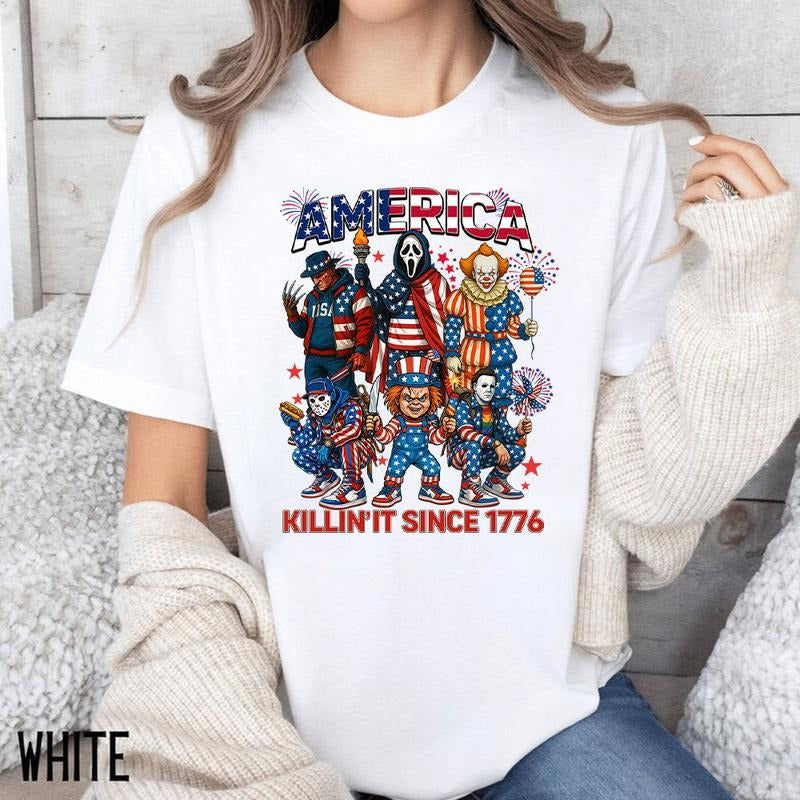 Horror Characters 4th Of July Shirt, Fourth Of July Shirt, Retro America Shirt, Memorial Day , Independence Day Comfort...