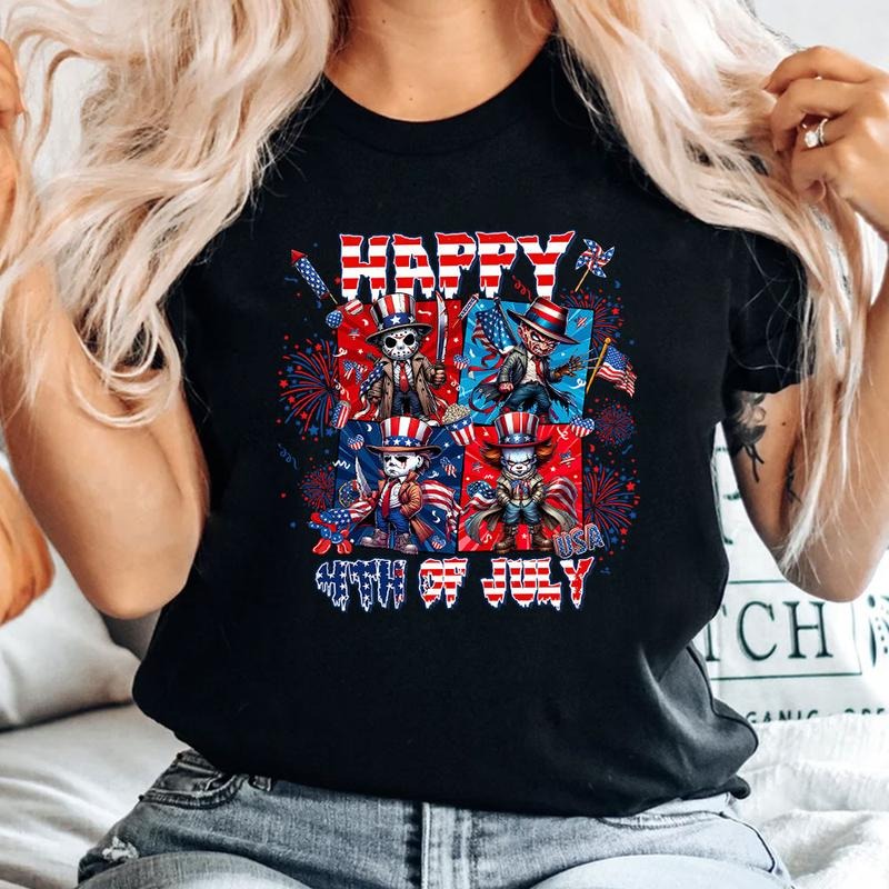 Horror Characters 4th Of July Shirts, Fourth Of July Shirt, Retro America Shirts, Memorial Day , Independence Day Hoodie...