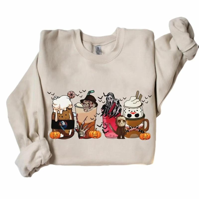 Horror Movie Coffee Halloween Crewneck Sweatshirt Hoodie Tshirt, Halloween 2024 Gifts | PrintMintTees.com