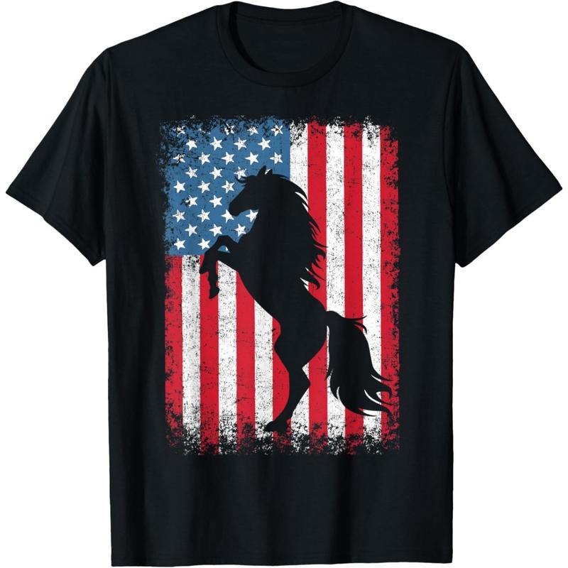 Horse American Flag USA 4th of July Men Women Boys Girls T-Shirt made in usa Hoodie Sweatshirt | PrintMintTees.com