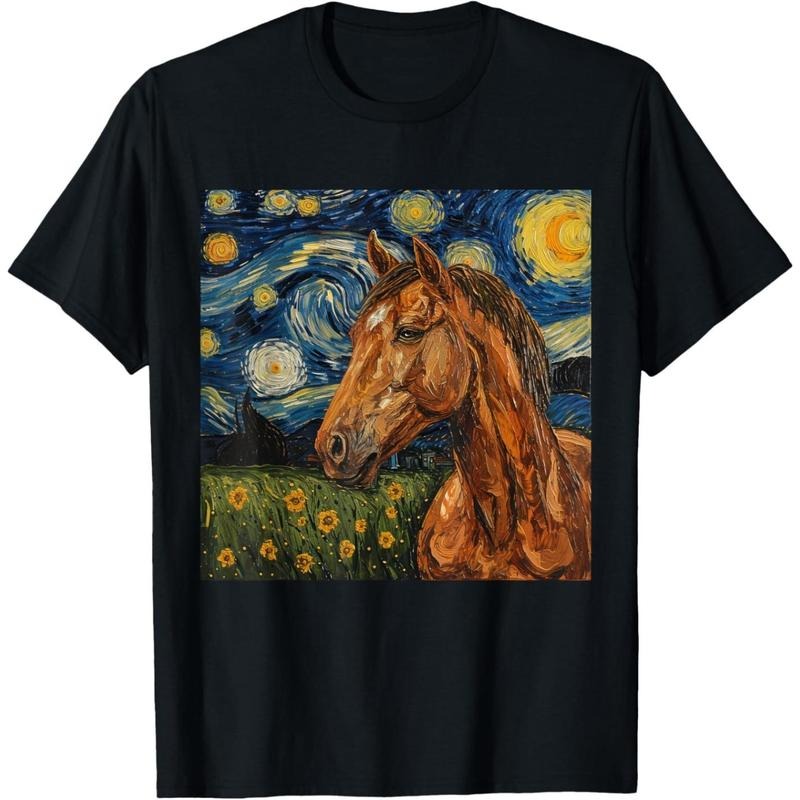 Horse Lover Van Gogh Style Starry Night Graphic T-Shirt made in usa Hoodie Sweatshirt | PrintMintTees.com