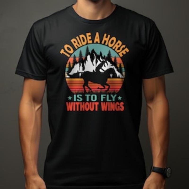 Horse Themed T-Shirt, Vintage Horse Silhouette, To Ride is To Fly Without Wings, Nature and Animal Lover Tee made in usa...