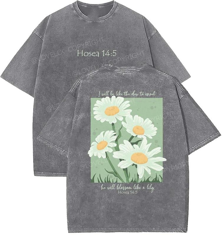 Hosea 14_5 Unisex Washed T-Shirt, Christian t shirts, Vintage 90s Graphic Tee, Gift Top Womenswear Cotton Mineral Color...