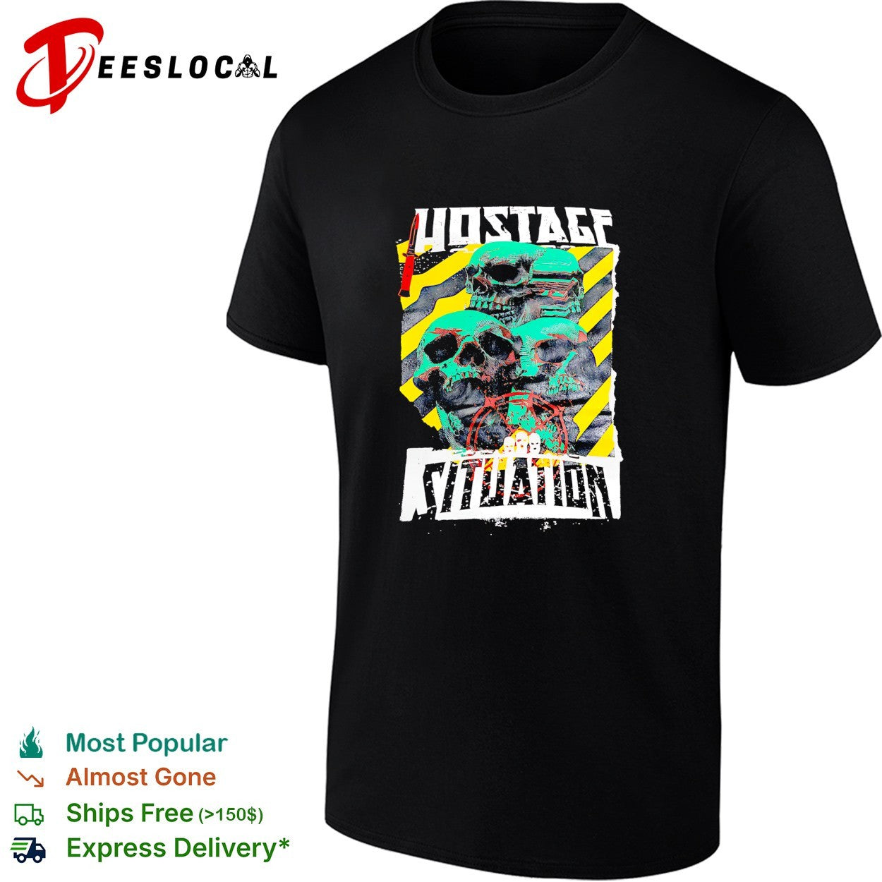 Hostage Situation skull and caution tape aesthetic shirt