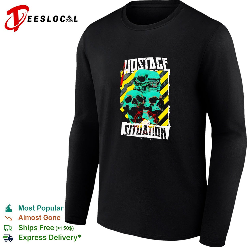 Hostage situation skulls warning tape shirt