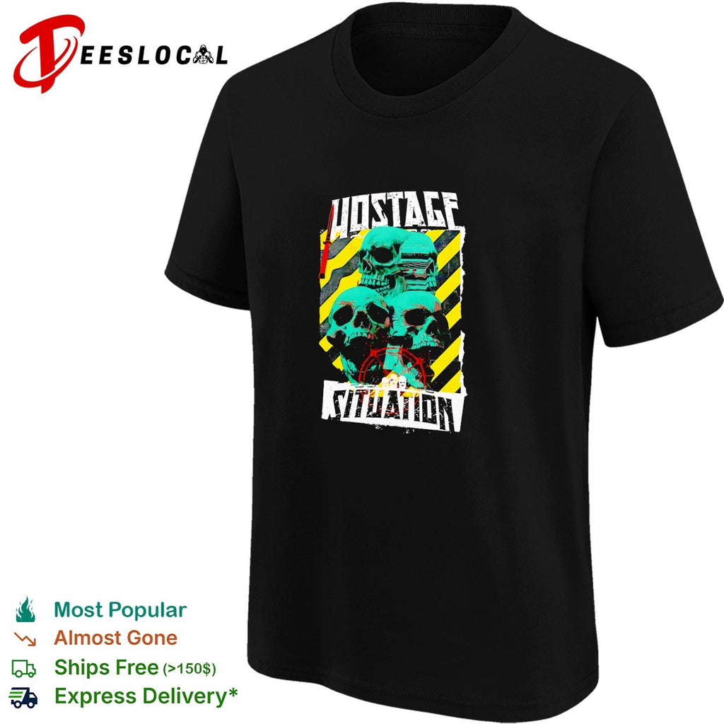 Hostage situation skulls warning tape shirt