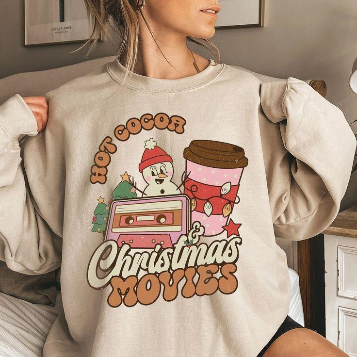 Hot Cocoa And Christmas Movies Sweater, , Christmas Sweatshirt Shirt Hoodie | PrintMintTees.com