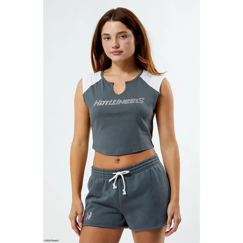 Hot Wheels Women's Rhinestone Notched Raglan T-Shirt Hoodie Sweatshirt | PrintMintTees.com