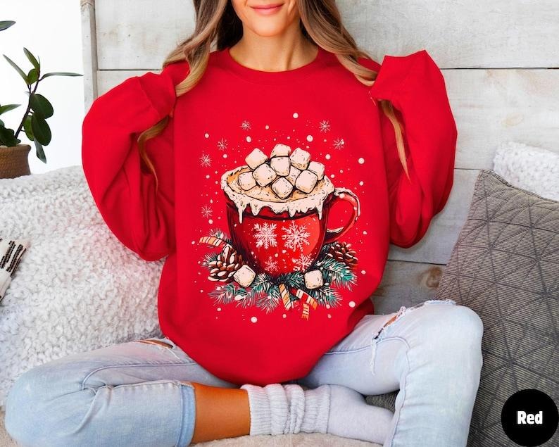 Hot coco Christmas sweatshirt, Christmas outfit, Christmas sweater, Winter sweater, Hot chocolate sweater, Marshmallows...
