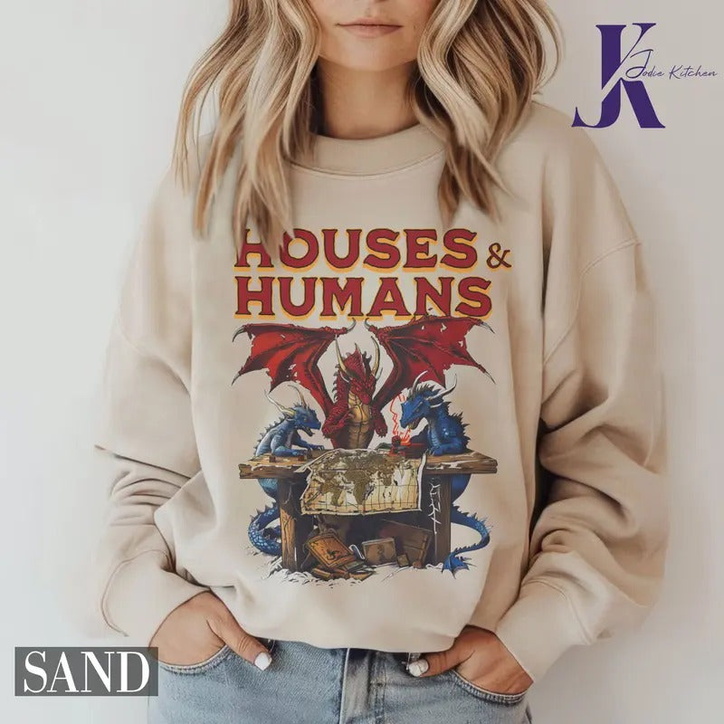 Houses and Humans D&D Shirt, Dungeons and Dragons Gift Tee for Men Women, Vintage Retro 90s Joke D and D T-shirt, Dungeon...