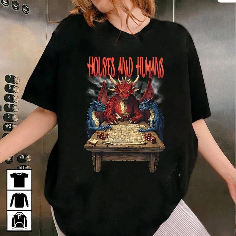 Houses and Humans D&D Tee- Funny Dungeons and Dragons Gift T-Shirt, Classic Retro Graphic Unisex Tee Gift For Men and...