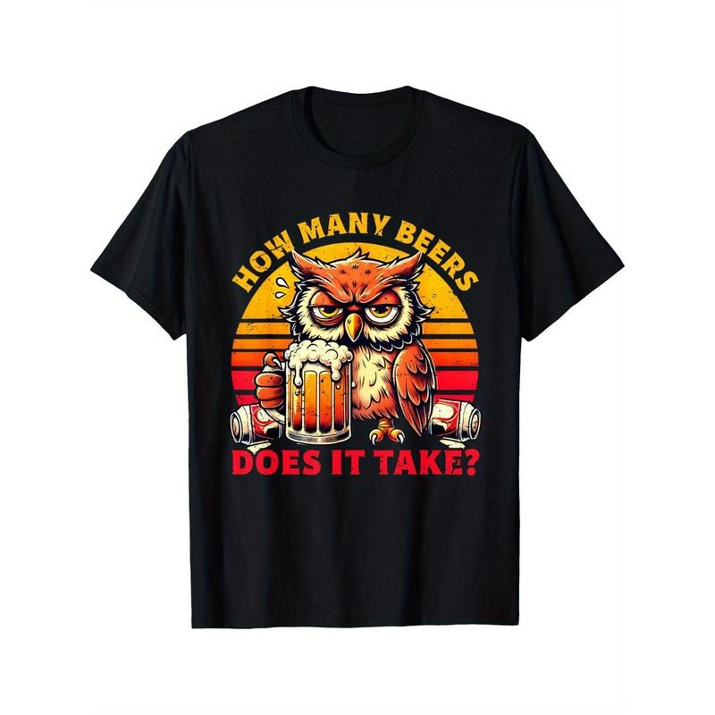How Many Beers Does It Take Funny Beer Drinking T-shirt Comfortable, Casual Short Sleeve, Daily Wear, All Season, Black,...