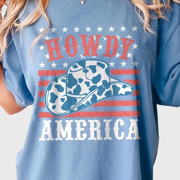 Howdy America Shirt, 4th Of July T-Shirt, Cowboy Style Patriotic Tee, Independence Day Celebration, USA Flag Design,...