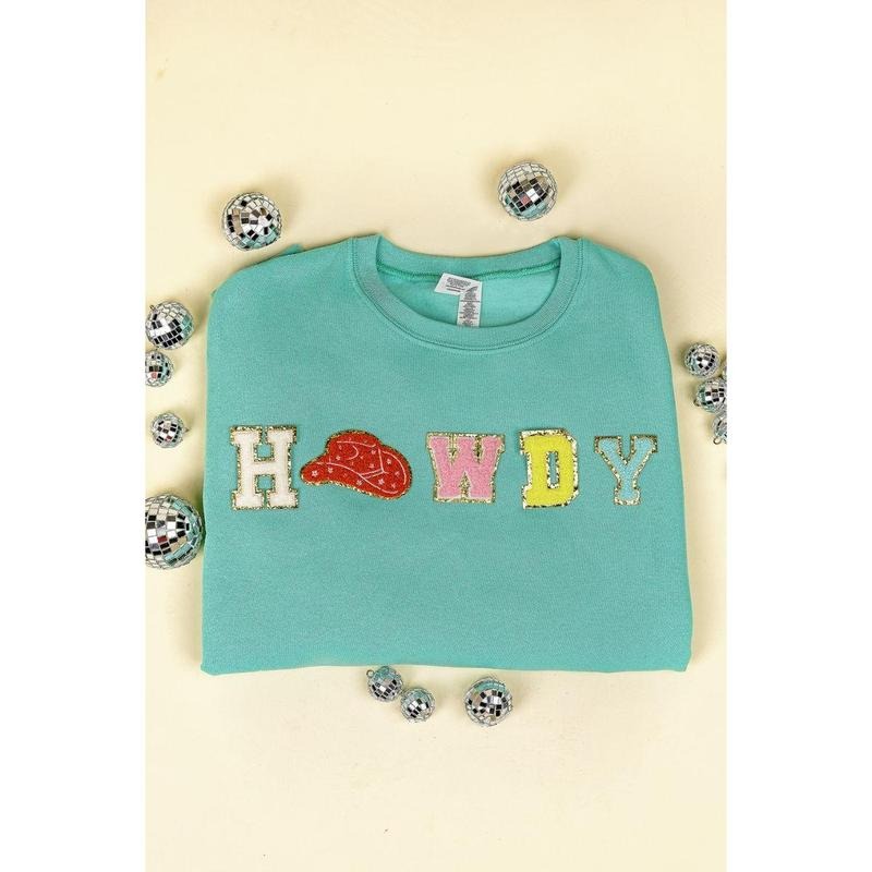 Howdy Chenille Patch Unisex NuBlend Crew Sweatshirt Shirt Hoodie | PrintMintTees.com