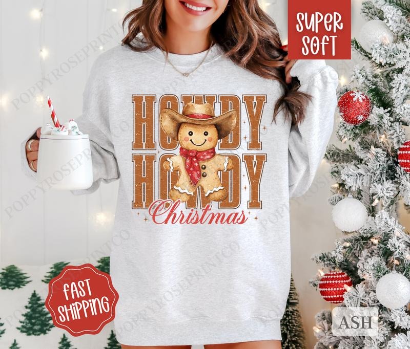 Howdy Christmas  Sweatshirt, Country Christmas Sweater, Cowboy Holiday Crewneck Shirt Hoodie | PrintMintTees.com