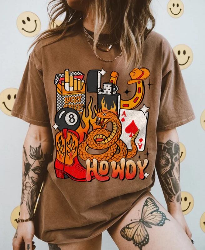 Howdy Collage Shirt, vintage western graphic tees, western outfits women, women's graphic tees, western clothing, cowgirl...