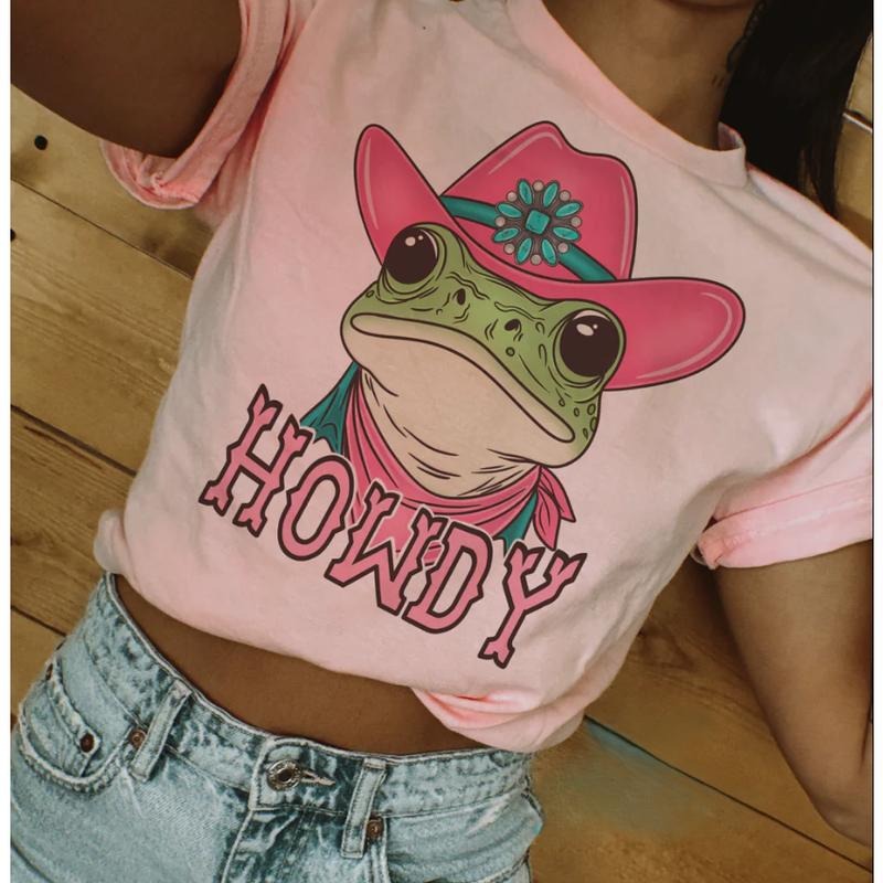 Howdy Cowgirl Frog Vintage Western Cowgirl Outfits Western Stuff Tops Country Concert Outfits Western Clothes T-Shirts, Hoodie, Sweatshirt