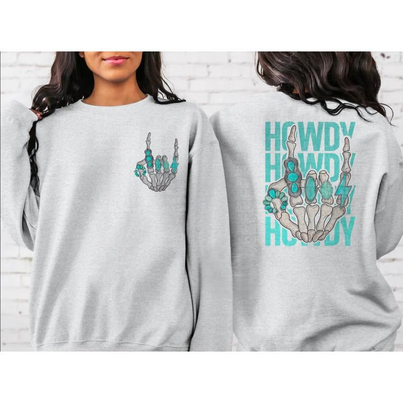 Howdy Jewelry Skull Sweatshirt, western clothing hoodies, western outfits women, western tops Shirt | PrintMintTees.com