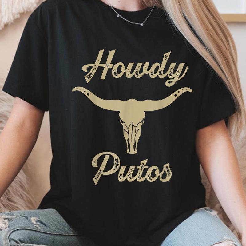 Howdy Putos Bull Skul Country Cowboy Western Graphic T-Shirt, Howdy Putos Vintage T-Shirt, Western Cowboy Skull Tee,...