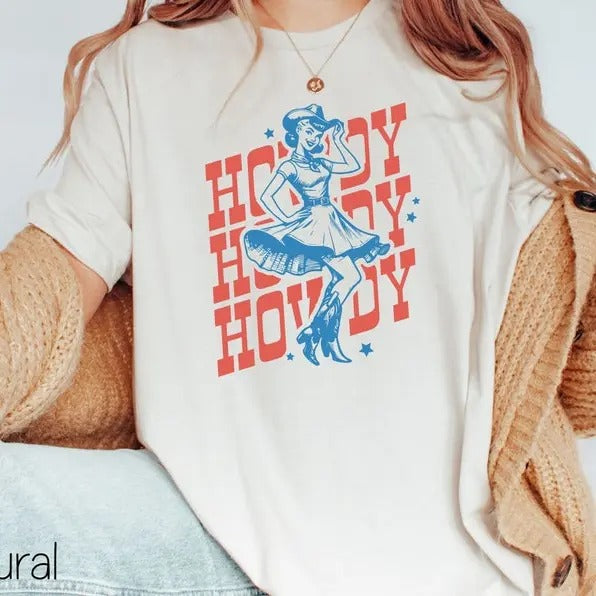 Howdy Shirt,Cowgirl Western T-Shirt,Retro Cowgirl Shirt,Vintage 90s Graphic Western Shirt,Rodeo Country Western...