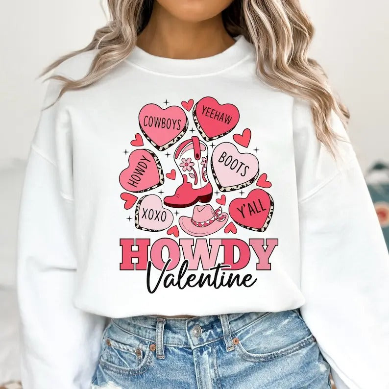 Howdy Valentine Sweatshirt Western Valentines , Conversation Hearts , Retro Valentine , Cowgirl Valentines , Shirt Hoodie
