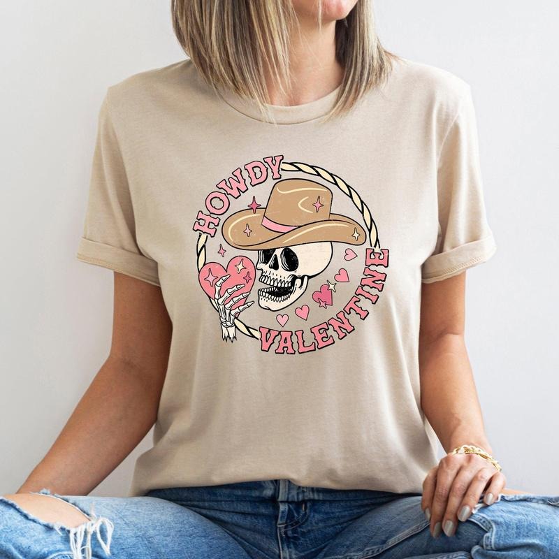 Howdy Valentine Skeleton Cowboy Western Country Super Soft Shirt Hoodie Sweatshirt