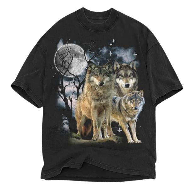 Howling Wolf Moon T-Shirt, Funny Meme Animal Tee, Gifts Shirt, Unisex Vintage Graphic Tees Gothic Grunge Y2k Emo Scene...