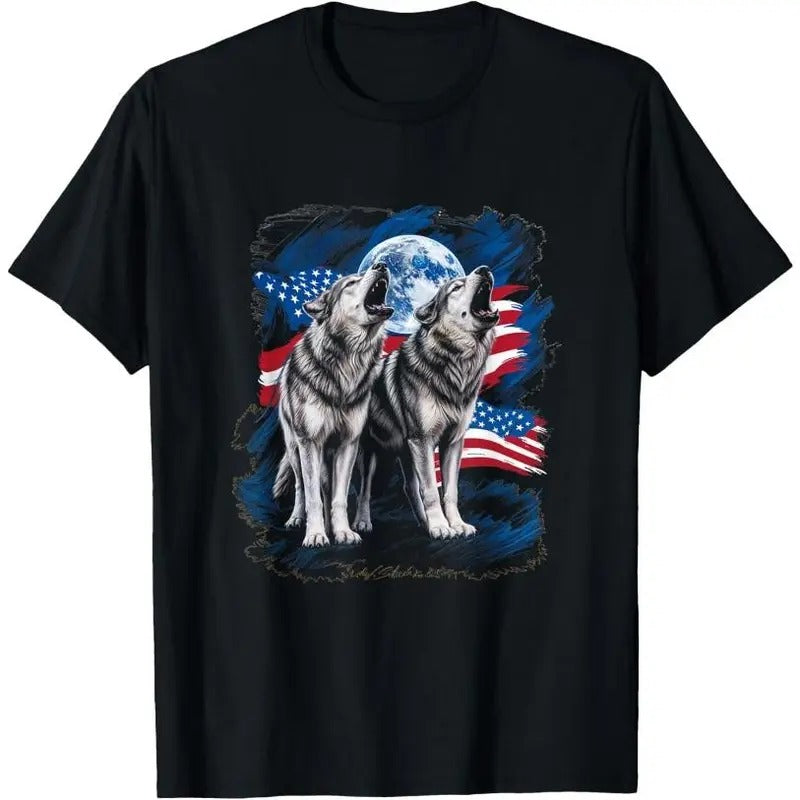 Howling Wolves American Flag Wolf Wilderness Nature T-Shirt Made in USA Hoodie Sweatshirt | PrintMintTees.com