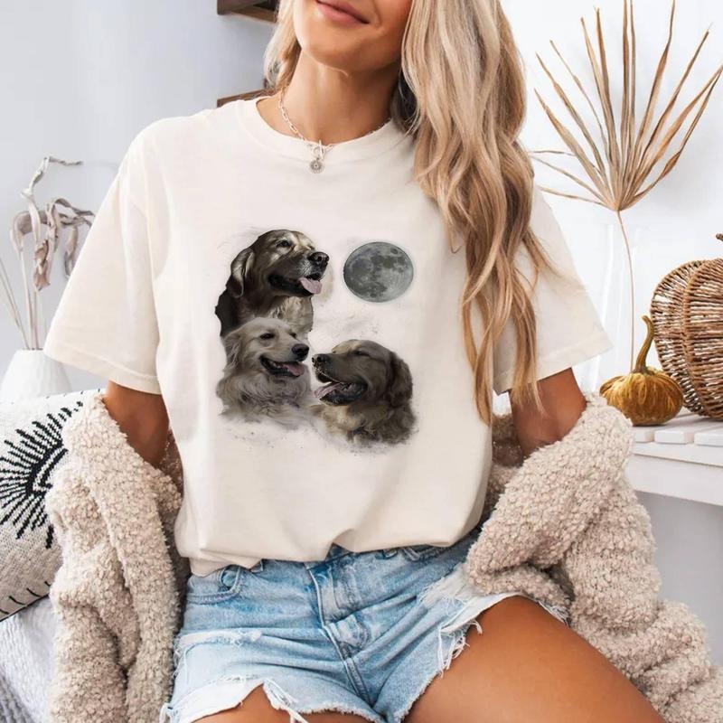 Howling Moon Shirt Funny Golden Retriever Cotton Top Womenswear T-Shirts, Hoodie, Sweatshirt