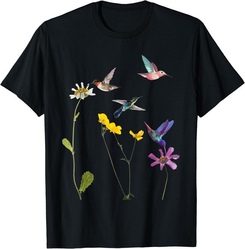 Hummingbird and Flowers T-Shirt | Unisex Cotton Tee Gift, Crewneck, Short Sleeve Hoodie Sweatshirt | PrintMintTees.com