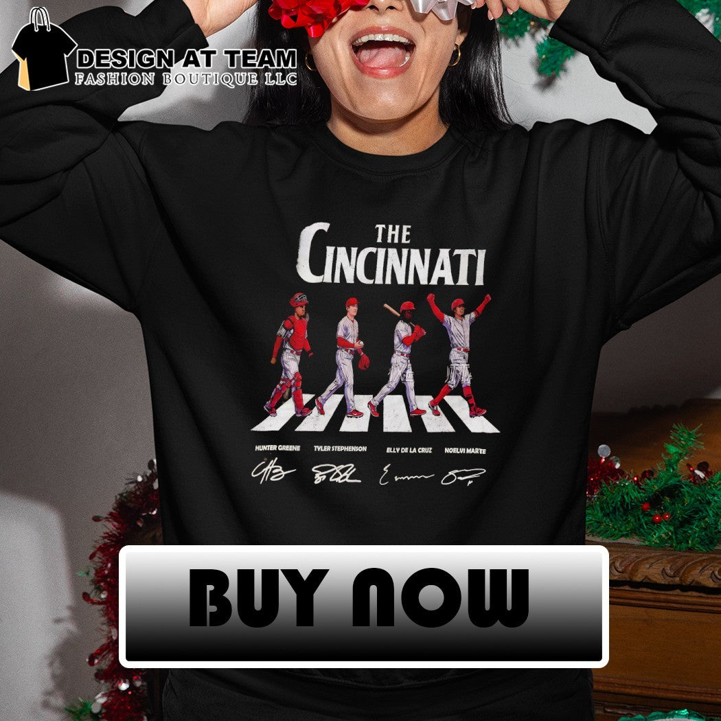 Hunter Greene Tyler Stephenson Elly De La Cruz Noelvi Marte Cincinnati Reds Baseball Abbey Road signatures shirt