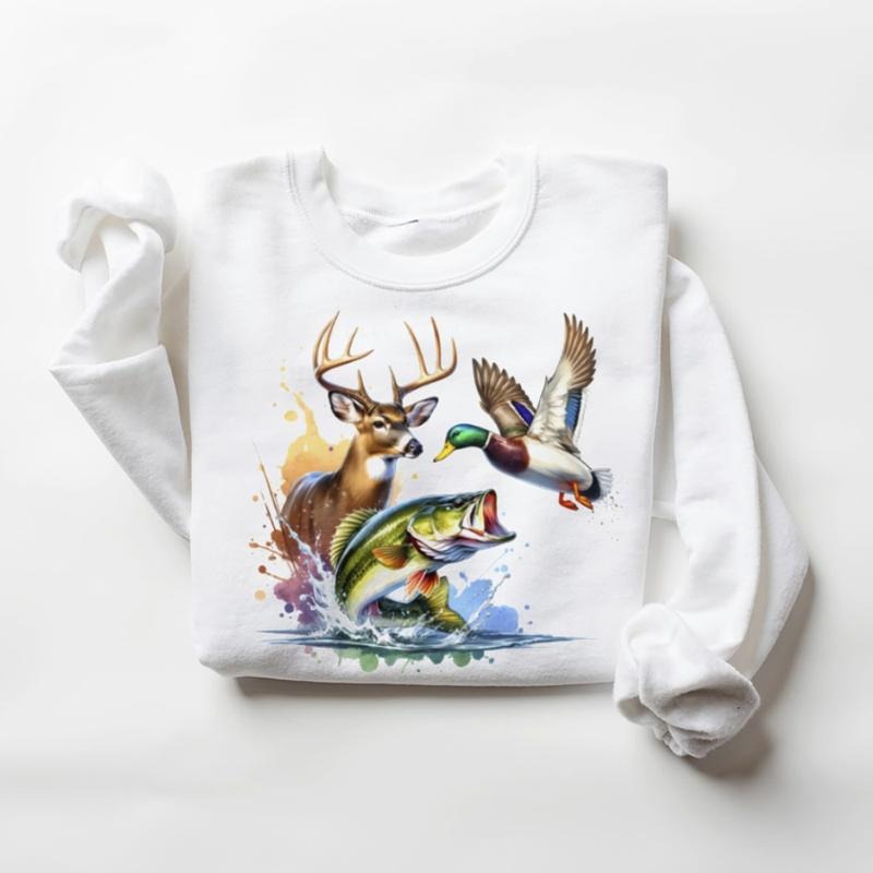 Hunting Buck Deer Duck Fishing Largemouth Bass Fish T-Shirt Unisex Sweatshirt Hoodie Cotton Menswear | PrintMintTees.com