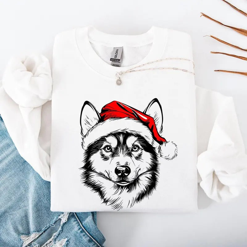 Husky, Santa, Dog, Christmas, Dog Lover, Pet Sweatshirt, Crew Neck, Women's, Crewneck Shirt Hoodie | PrintMintTees.com
