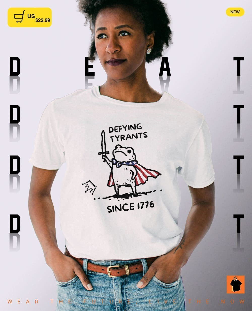 Huzzah doodle frog warrior meme Defying Tyrants since 1776 Fourth of July shirt