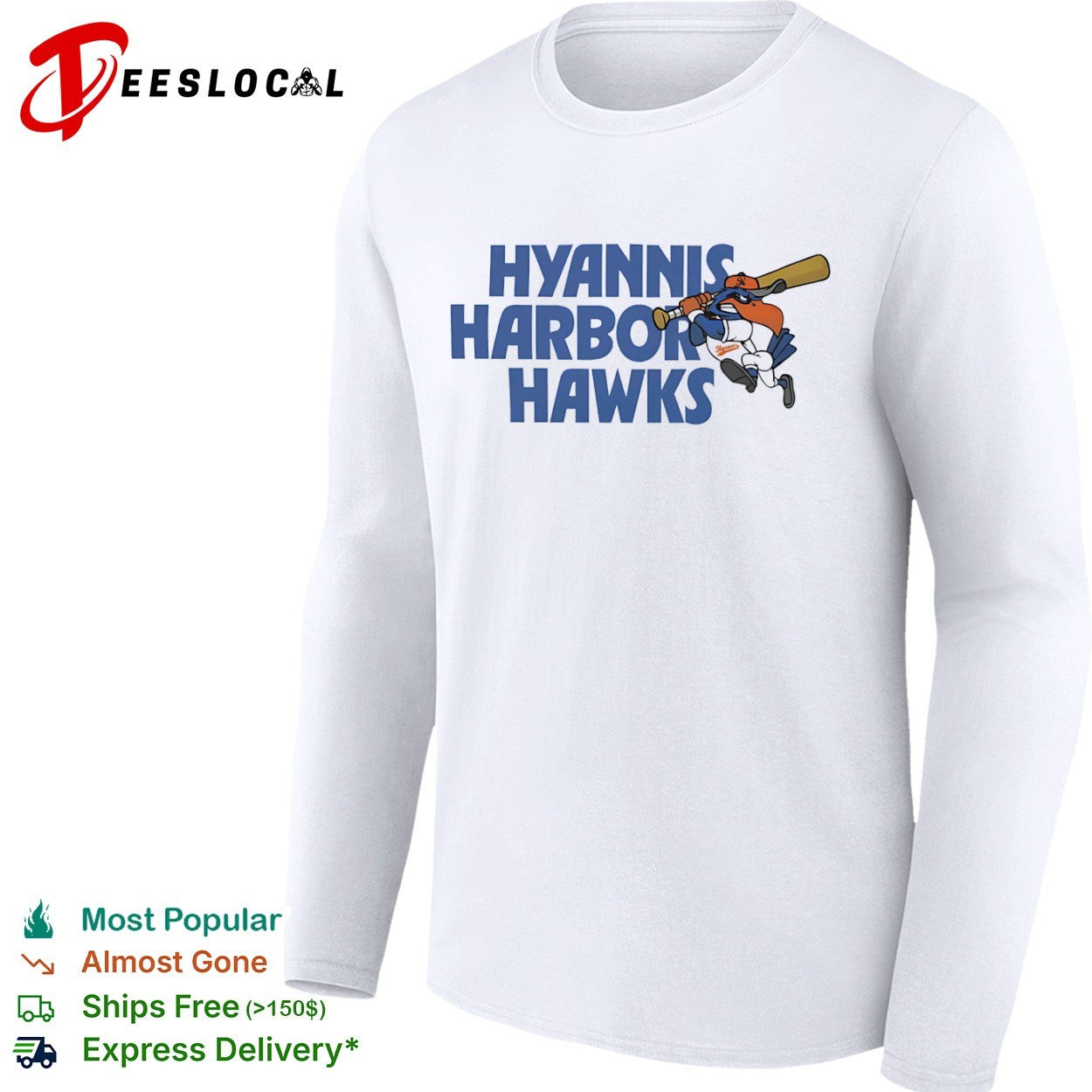 Hyannis Harbor Hawks Baseball Team Logo Mascot Character Cape Cod League shirt