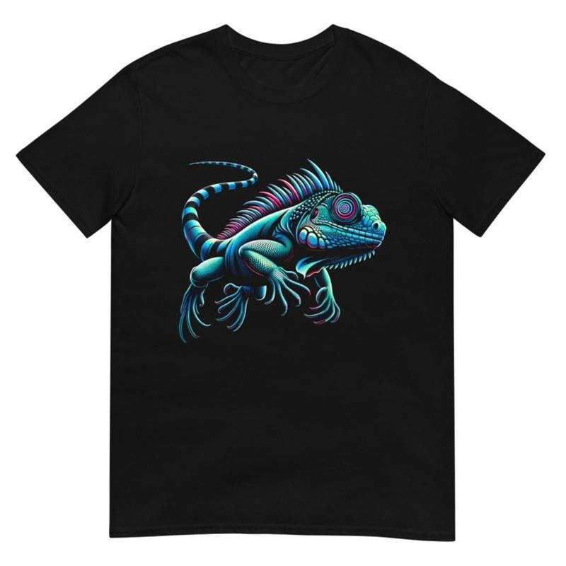 Hypnotic Iguana T-Shirt: Vibrant Neon Psychedelic Leaping Lizard made in usa Hoodie Sweatshirt | PrintMintTees.com