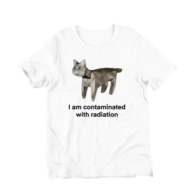 I Am Contaminated Funny Cat Meme Tshirt - Ironic Shirt - Weirdcore Clothing - Low Poly Feline - Oddly Specific - Unhinged