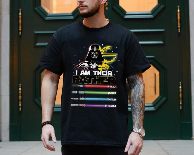 I Am Their Father Custom Shirt, Custom Kids Name Shirt For Dad, Personalized Names Lightsabers, Light Saber Gift Ideal,...