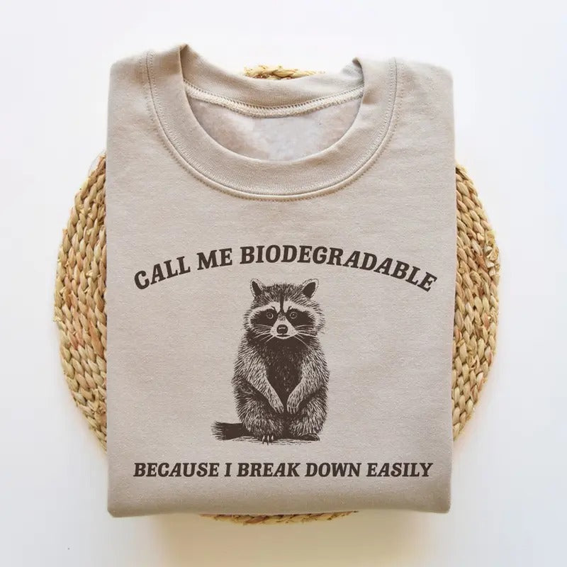 I Break Down Easily Funny Sweatshirt Funny Crewneck Raccoon Meme Sweatshirt Cartoon Meme Top Vintage Cartoon Sweater...