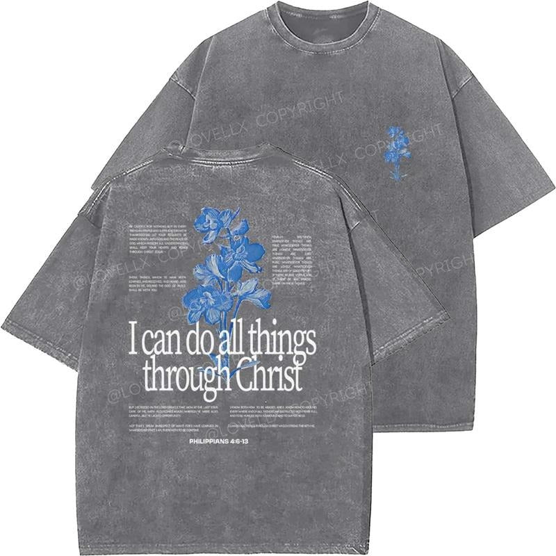 I Can Do Things Through Christ Unisex Washed T-Shirt, Christian t shirts, Vintage 90s Graphic Tee, Gift Top Womenswear...