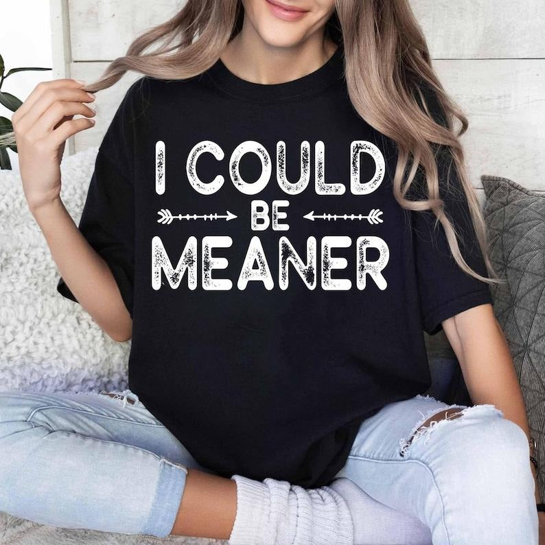 I Could Be Meaner Tshirt, Sarcastic Shirt, Funny Humor T-Shirt, Sarcasm Shirt, Funny Quote Tee Womenswear Top Hoodie...