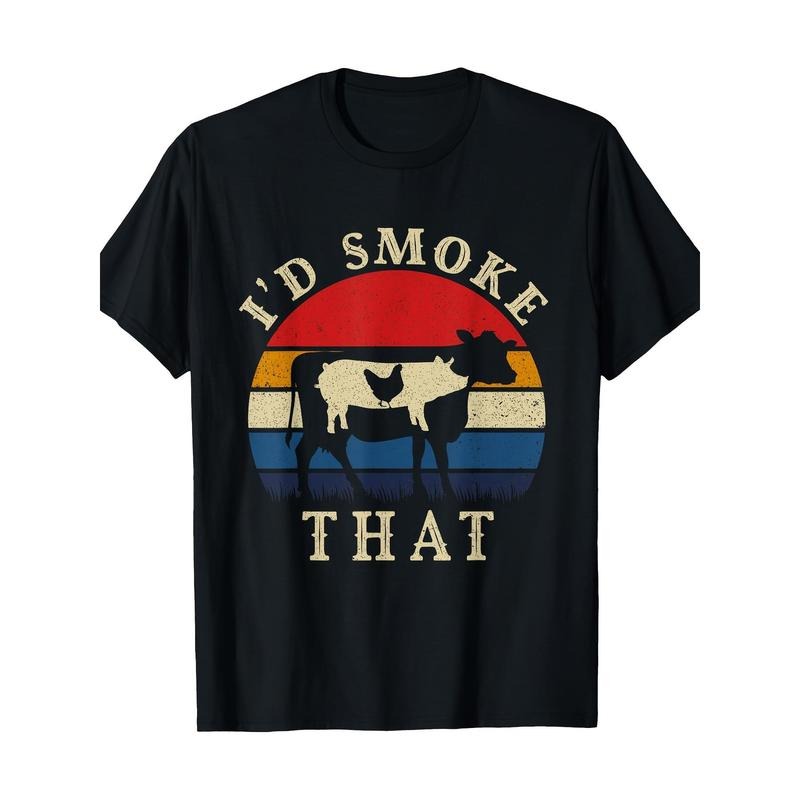 I'D smoke that funny BBQ vintage meat smoker pitmaster gift T-shirt 100% cotton-220g made in usa Hoodie Sweatshirt