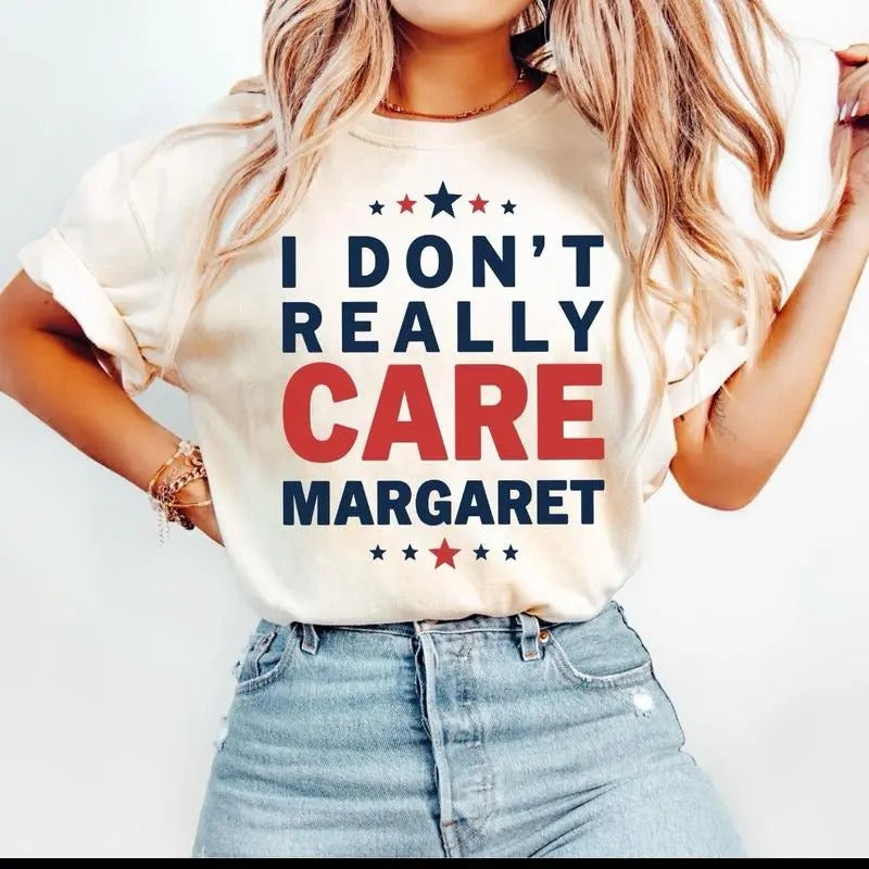 I Don't Really Care Margaret - Graphic T-Shirt with Red and Blue Design, Casual Style, White Color style 02 Hoodie Sweatshirt