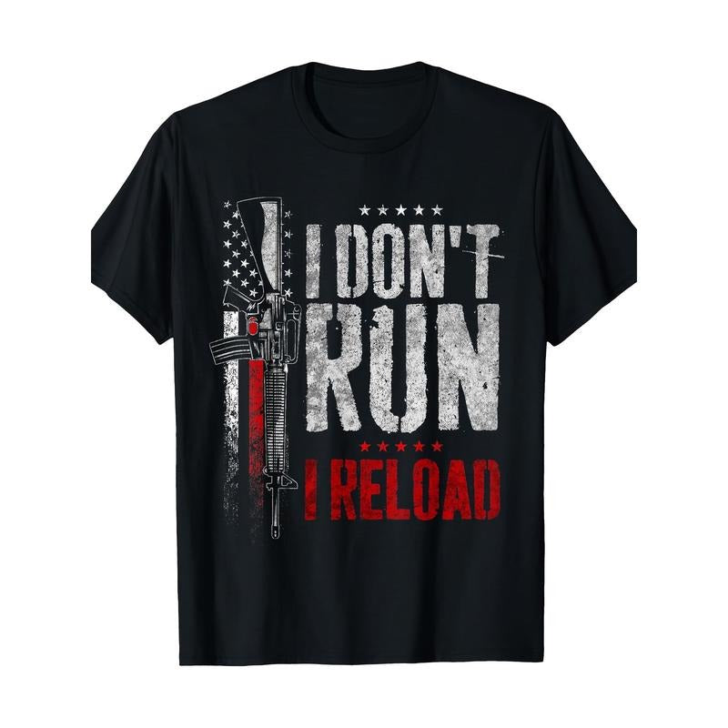 I Don't Run I Reload Vintage US Flag T-Shirt 100%Cotton - 220g made in usa Hoodie Sweatshirt | PrintMintTees.com