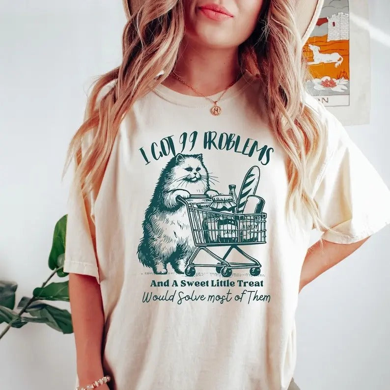 I Got 99 Problems Tshirt, Trendy Vintage Shirt, Retro Funny Cat Grocery Shopping Shirt, Graphic Tees Shirt, Preppy...