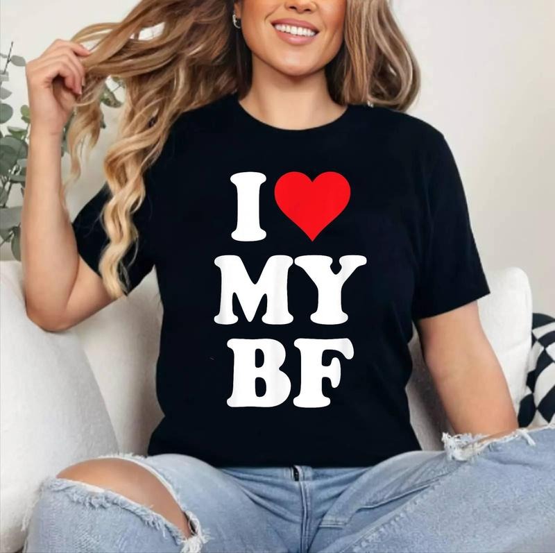 I Heart My BF Valentine's Day For Boyfriend Best I Love BF T-Shirt , Cotton 100%, Crewneck, Short Sleeve, Top Womenswear...