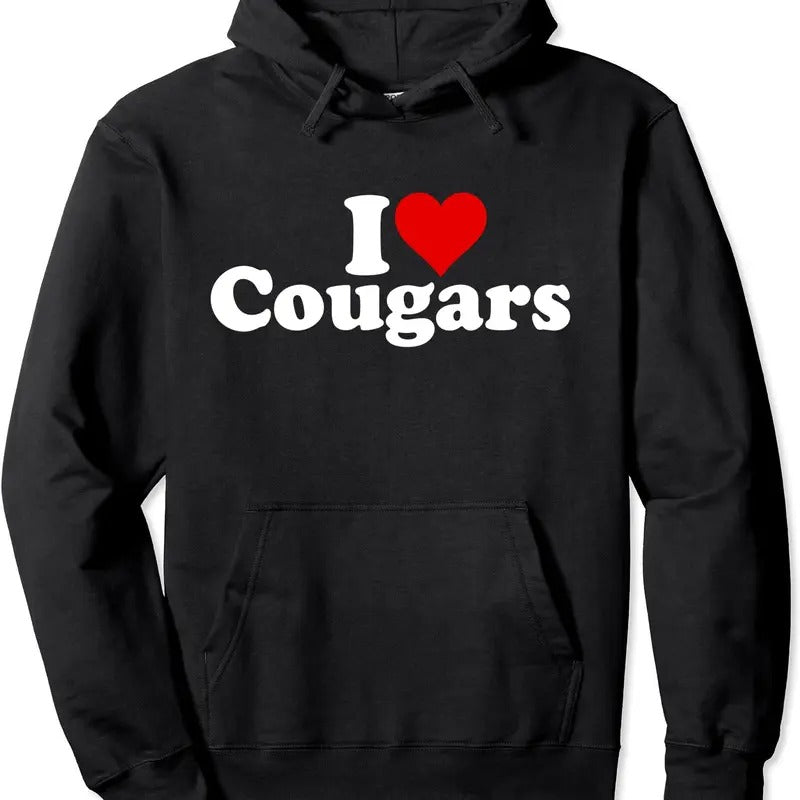 I LOVE HEART COUGARS SEXY OLDER WOMEN Pullover Hoodie | Unisex Hooded Sweatshirt Shirt | PrintMintTees.com