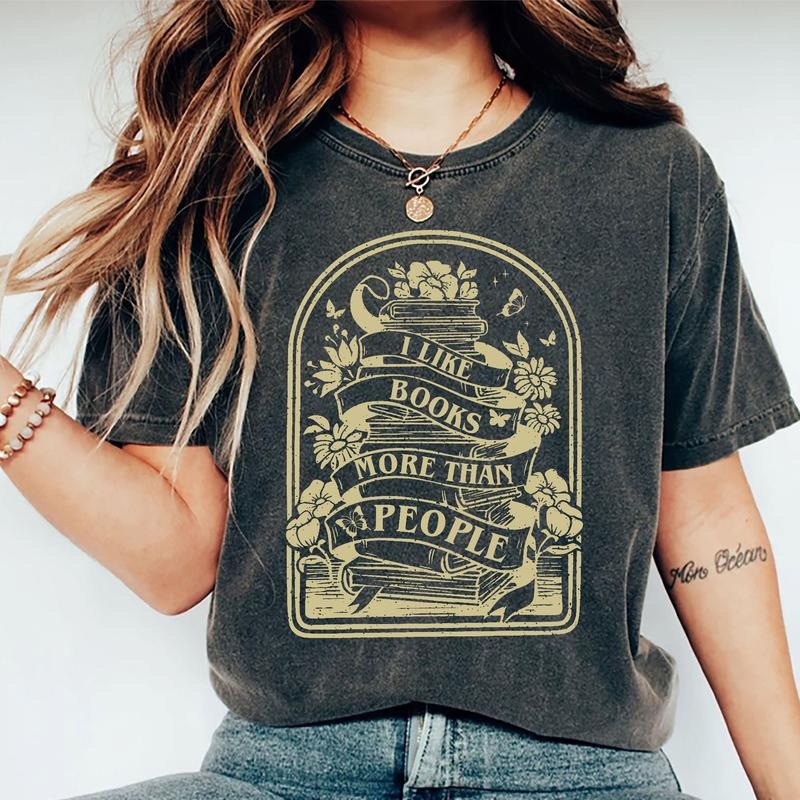 I Like Books More Than People Retro Shirt, Introvert Bookworm Unisex Unhinged Shirt, Booktrovert Graphic Printed Tee,...
